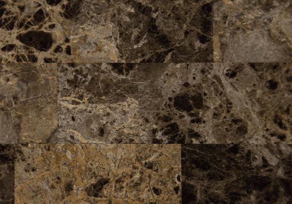 English Elm Dining Table Set 5pc - 48" Rectangular Espresso Faux Brown Marble Top, Bronze Frame, Padded Seats B2710P218800