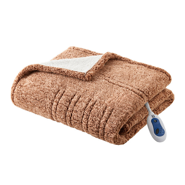 JLA Home True North by Sleep Philosophy - Heated Sherpa Throw with 3 Heat Settings, Overheat Protection, Machine Washable Comfort Layering Brown TN54-0507