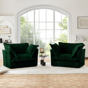 English Elm Set Of 2 Slipcovered Armchairs - Cozy Green Corduroy Accent Chairs With Plush Pillows For Any Space W3041S00078-GIGA