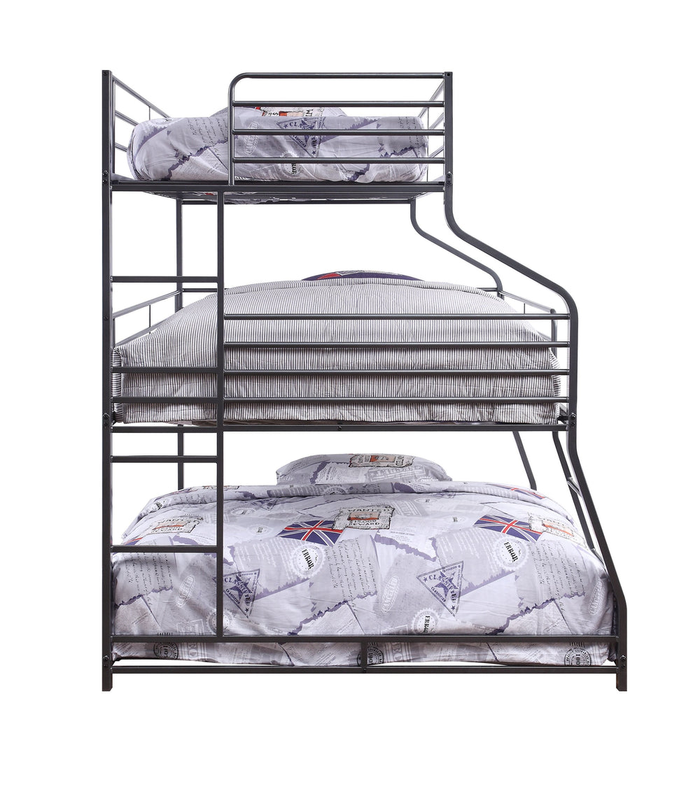 English Elm Caius Triple Metal Bunk Bed Gunmetal Finish - Twin/Full/Queen Stacked, 220lb Capacity Per Bed, Guardrails B2726S00479