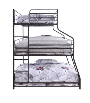 English Elm Caius Triple Metal Bunk Bed Gunmetal Finish - Twin/Full/Queen Stacked, 220lb Capacity Per Bed, Guardrails B2726S00479