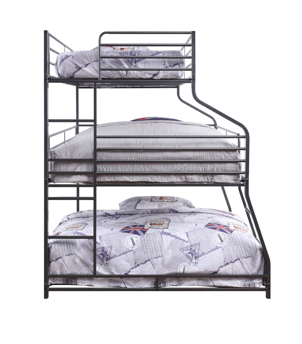 English Elm Caius Triple Metal Bunk Bed Gunmetal Finish - Twin/Full/Queen Stacked, 220lb Capacity Per Bed, Guardrails B2726S00479