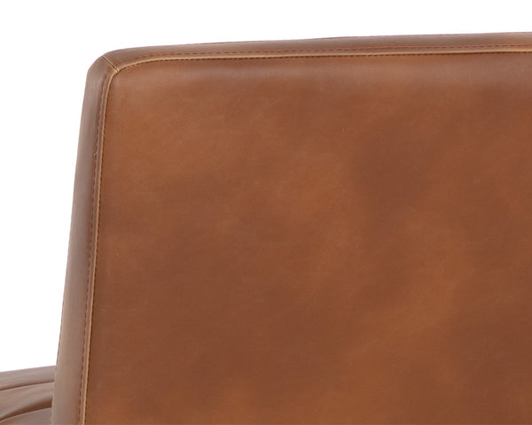 Sunpan Spyros Modern Barstool with Channel Tufting and Sleek Black Powder-Coated Steel Frame for Stylish Spaces Tobacco Tan