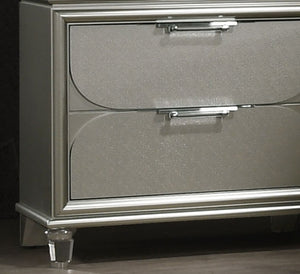English Elm Contemporary Glam Nightstand with Acrylic Handles and Embossed Panels, Felt-Lined Drawer, Dovetailed Craftsmanship Silver 33 L x 21 W x 28 H B2741P351978