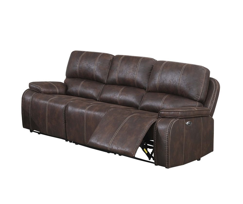 English Elm POWER Sofa Chocolate Leather-Look 88" Power Reclining Sofa with Metal Mechanism & Solid Wood Frame, Plush Comfort B089S00121