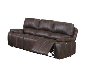 English Elm POWER Sofa Chocolate Leather-Look 88" Power Reclining Sofa with Metal Mechanism & Solid Wood Frame, Plush Comfort B089S00121