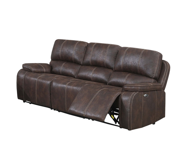 English Elm POWER Sofa Chocolate Leather-Look 88" Power Reclining Sofa with Metal Mechanism & Solid Wood Frame, Plush Comfort B089S00121