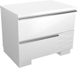 English Elm White Lacquer Wood 2-Drawer Nightstand High Gloss Modern Bedside Table Poplar Engineered Wood 24"W B011P353743