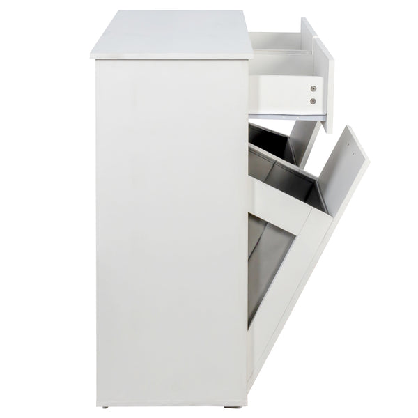 English Elm Laundry Sorting Cabinet with Two Hamper Bags Two Drawers and Melamine Finish W331P373959