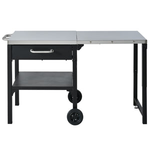 English Elm Outdoor Bbq Prep Cart Rolling Stainless Steel Grill Station with Foldable Work Surface Black N719P407403B