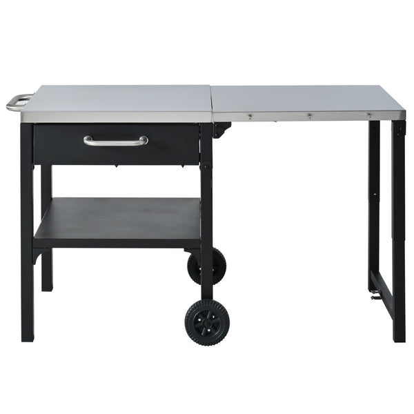 English Elm Outdoor Bbq Prep Cart Rolling Stainless Steel Grill Station with Foldable Work Surface Black N719P407403B