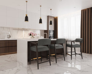 Sunpan KEAGAN Counter Stool - Elegant Mid-Century Design in Charcoal Leather for Your Dining Space Comfort Grey 110558