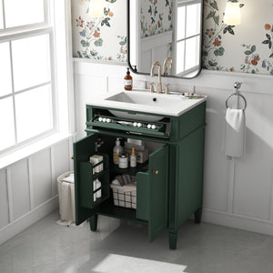 English Elm 24" Bathroom Vanity with Ceramic Basin, French-Inspired Accent Carvings, Soft-Close Doors & Storage Green N710P293309F