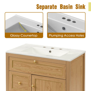 English Elm 30 Inch Fluted Freestanding Bathroom Vanity Solid Wood Soft Close Spa Style W5278S00002