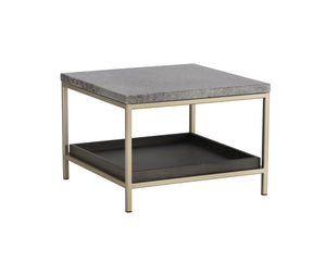 Sunpan Arden Rustic End Table with Grey Marble Top & Oak Shelf in Gold Iron Frame - Stylish & Unique Décor