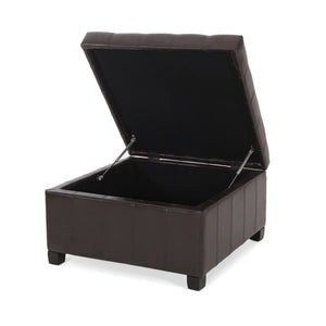 English Elm Upholstered Tufted Pu Leather Ottoman with Hidden Storage for Living Room Seating N757P377356R