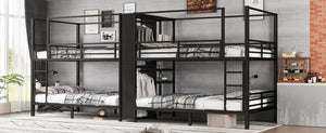 English Elm Full Size Quadruple Metal Bunk Bed With Storage & Wardrobe - Sturdy Design For Space-Saving Comfort W1580S00155