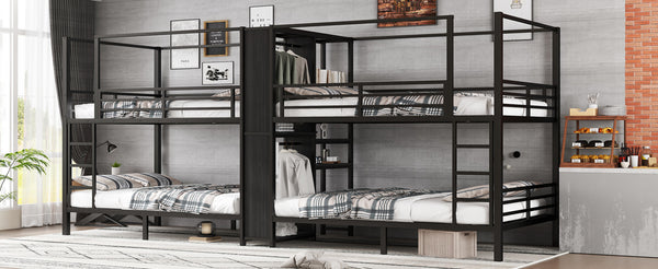 English Elm Full Size Quadruple Metal Bunk Bed With Storage & Wardrobe - Sturdy Design For Space-Saving Comfort W1580S00155
