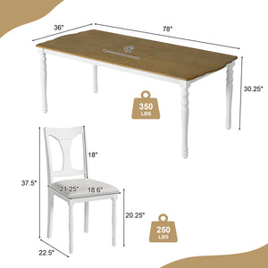 English Elm 7-Piece Extendable Dining Set with Removable Leaf and 6 Upholstered Chairs, Solid Rubberwood Legs, Seats 6 Natural+White N752S000030K