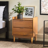 Walker Edison Mid-Century 2-Drawer Nightstand in Solid Wood with Caramel Finish