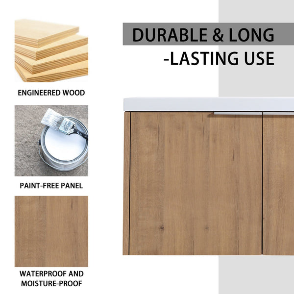 English Elm 48" Wall-Mounted Bathroom Vanity Set With Sink & Side Cabinet - Modern Storage Solution For Small Spaces W999S00235