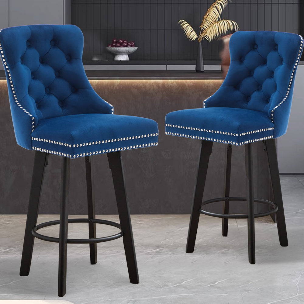 English Elm Modern Velvet Swivel Barstools Tufted Upholstery Rivet Trim for Kitchen Island or Home Bar W2311P227681