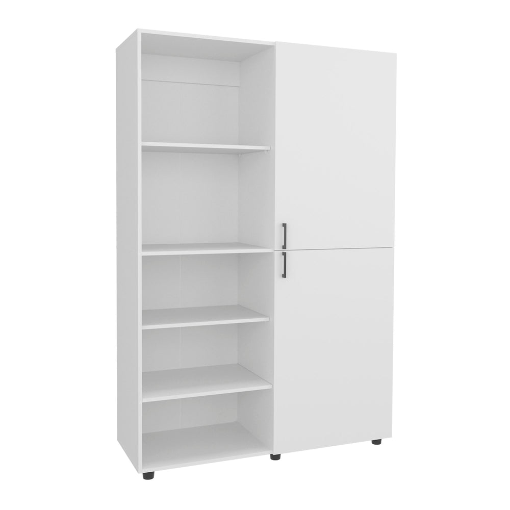 English Elm Eco Tall One-Door Armoire 72" Freestanding Wardrobe with Hanging Rod & Hidden Shelves, Slim White Elegance B200S00427