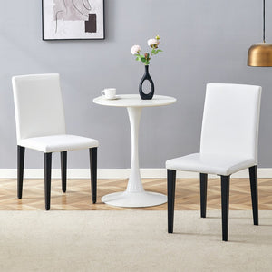 English Elm Two White PU dining chairs set with black metal legs, ergonomic cushioned seats, anti-slip feet, easy assemble W1512P395194