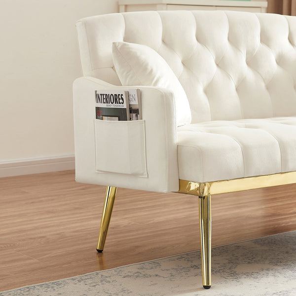 English Elm Cream Velvet Tufted Loveseat with Gold Legs for Glam Living Rooms and Studios W3985P417896