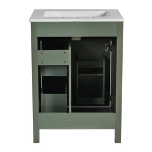 English Elm 24-Inch Bathroom Vanity with Ceramic Sink, Soft-Close Door & Drawers, Gold Handles, Durable Wood Elegance Green N729P192078F