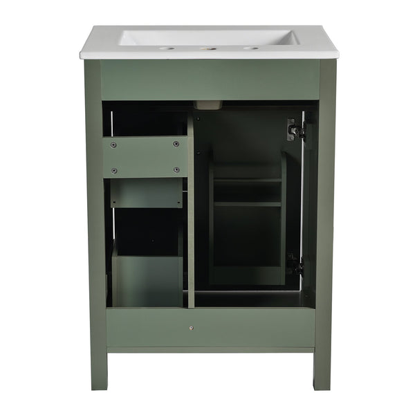 English Elm 24-Inch Bathroom Vanity with Ceramic Sink, Soft-Close Door & Drawers, Gold Handles, Durable Wood Elegance Green N729P192078F