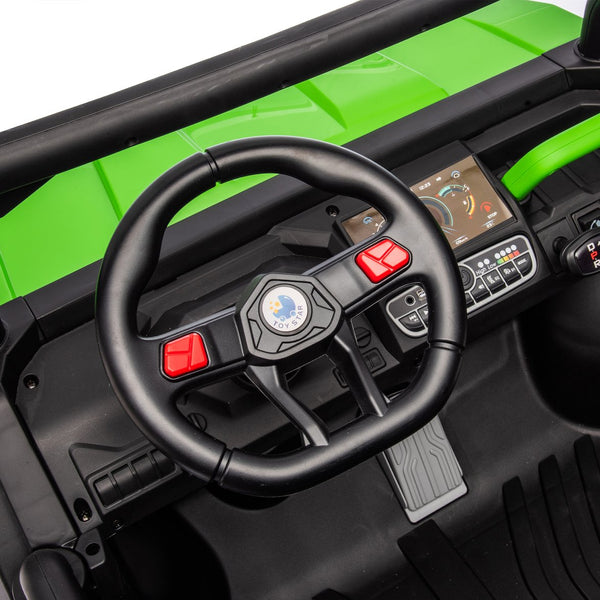 English Elm 24v Kids Ride on Dump Truck Two Seat Electric Utv with Tilting Bed and Remote Control Green W1578P188523