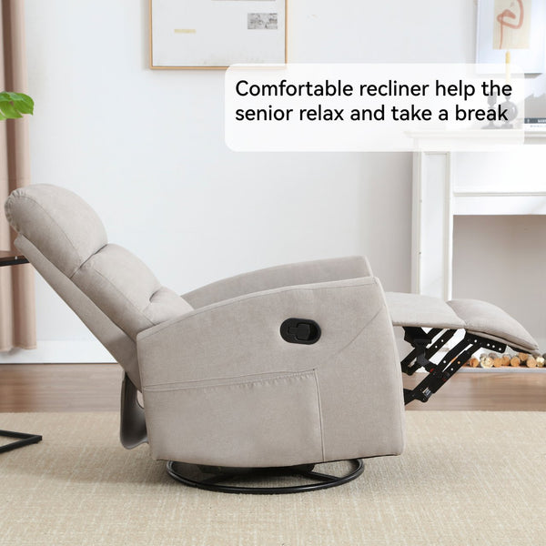English Elm Manual Swivel Rocker Recliner Fabric Chair with 360 Degree Rotation for Living Room W3224P289284