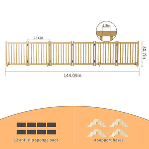 English Elm (6 Panel) Freestanding Wood Pet Gate Accordion Folding Indoor Dog Fence 31 Inch W2641P336052