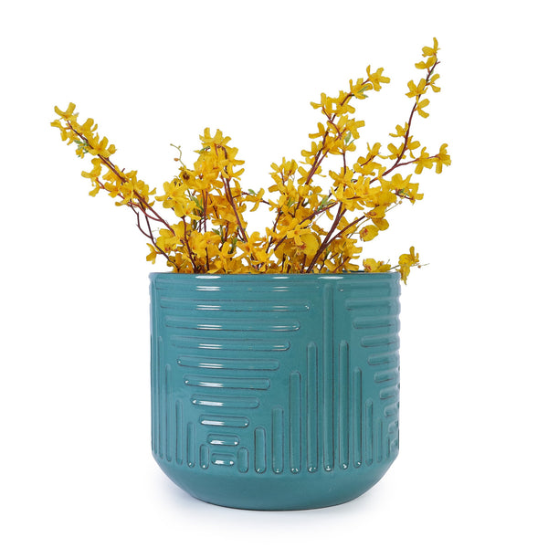 English Elm Ceramic Handcrafted Cyan Planter - Stylish Modern Flowerpot For Garden, Patio, Or Windowsill Decor W3273P326368