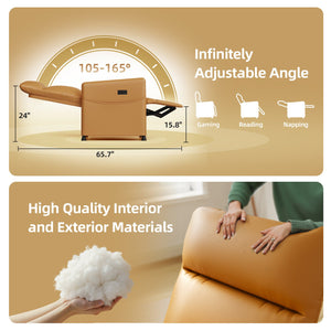 English Elm Brown Leather Electric Recliner Chair with Power Lift, High-Density Foam, Space-Saving Design for Home Theater W3659P335409