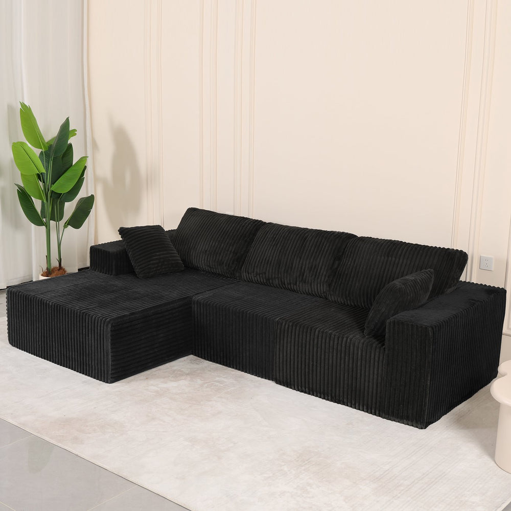 English Elm 107.5 Inch Modular Cloud Sectional Corduroy Sofa Deep Seat Reversible Chaise Sleeper W2564S00117