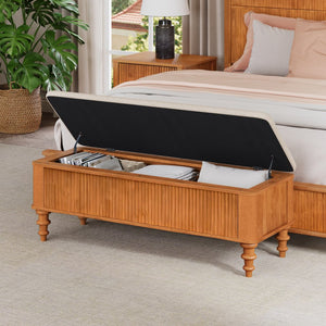 English Elm 50.8-inch Linen Upholstered Storage Bench Rubberwood Frame Lift Top Bedroom Entryway W1716P409897
