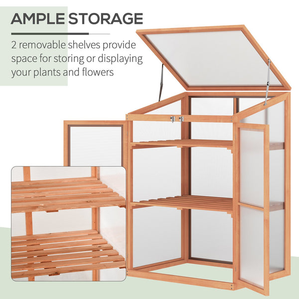 English Elm Outsunny Fir Wood Mini Greenhouse Cabinet with Polycarbonate Panels and Slatted Shelves W2225P200750