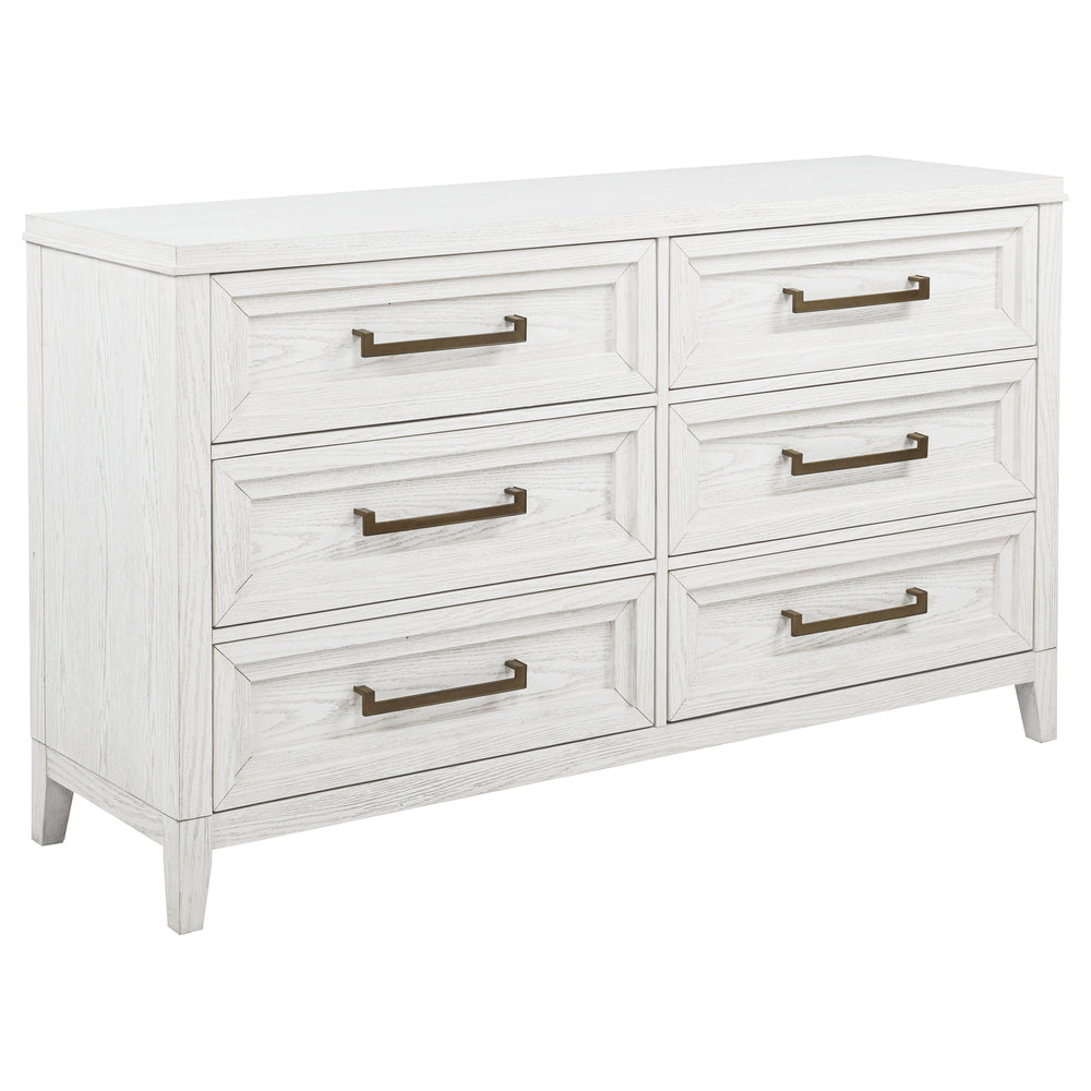 English Elm Inverness Six Drawer Farmhouse Dresser Distressed White Oak Veneer Brass Pulls B062P447818