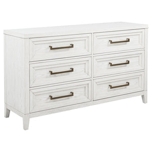 English Elm Inverness Six Drawer Farmhouse Dresser Distressed White Oak Veneer Brass Pulls B062P447818