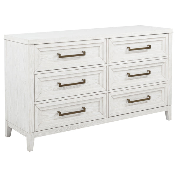 English Elm Inverness Six Drawer Farmhouse Dresser Distressed White Oak Veneer Brass Pulls B062P447818