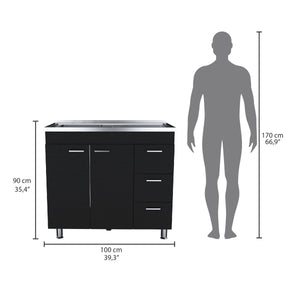 English Elm Napoles Utility Sink Cabinet Stainless Steel Top Smokey Oak Laundry Storage B200S00401