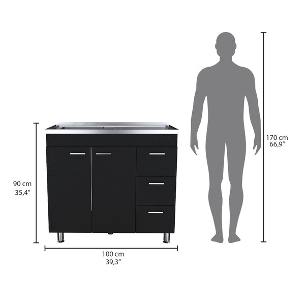 English Elm Napoles Utility Sink Cabinet Stainless Steel Top Smokey Oak Laundry Storage B200S00401