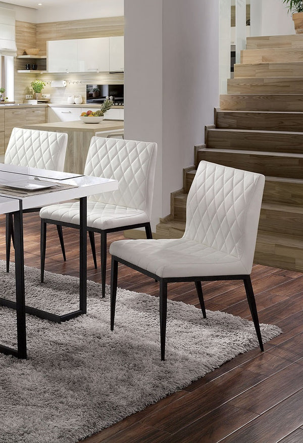 English Elm Ivory Diamond-Stitched Leatherette Dining Chairs Set of 2 — Padded Seats, Black Metal Frame, Contemporary Comfort B011P214980