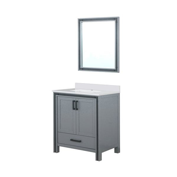 English Elm Dark Grey Bath Vanity Set With Cultured Marble Top, Soft-Close Storage & Coordinating Mirror - 30" W B2731S00809