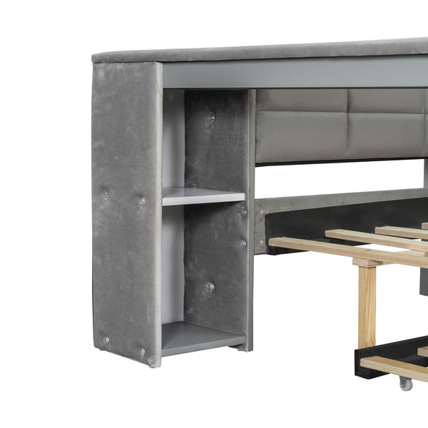 English Elm Full Size Upholstered Platform Bed With Trundle, Charging Station, And Smart Storage In Gray Velvet N7090000604E