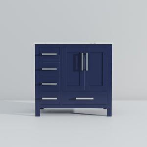 English Elm Navy Blue Bath Vanity With Carrara Marble Top, Right Offset Sink, Soft-Close Drawers & Storage B2731P258857