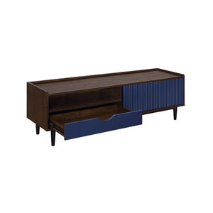 English Elm Duane Ribbed 59" Fluted TV Stand with Sliding Door, Full-Extension Drawer, Wire Management and Metal Feet Navy Blue B365P397922