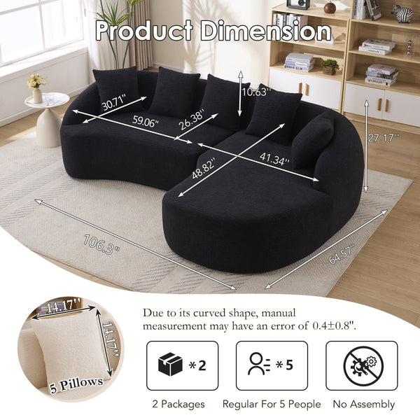 English Elm New Modular Chenille Sectional with Deep Curved Chaise and High-density Foam Seating W2231S00054